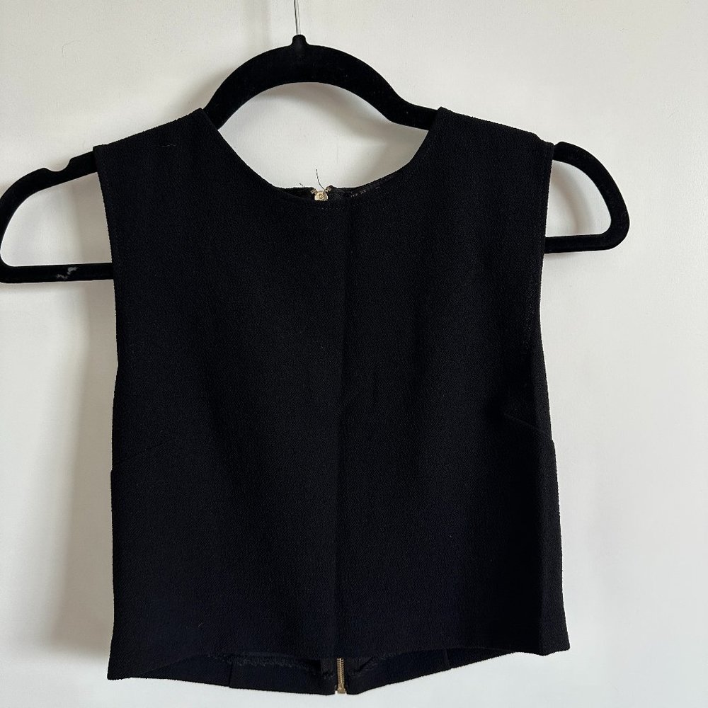 Zara | Black Sleeves Zipper Back Crop Top | Size Extra Small / XS